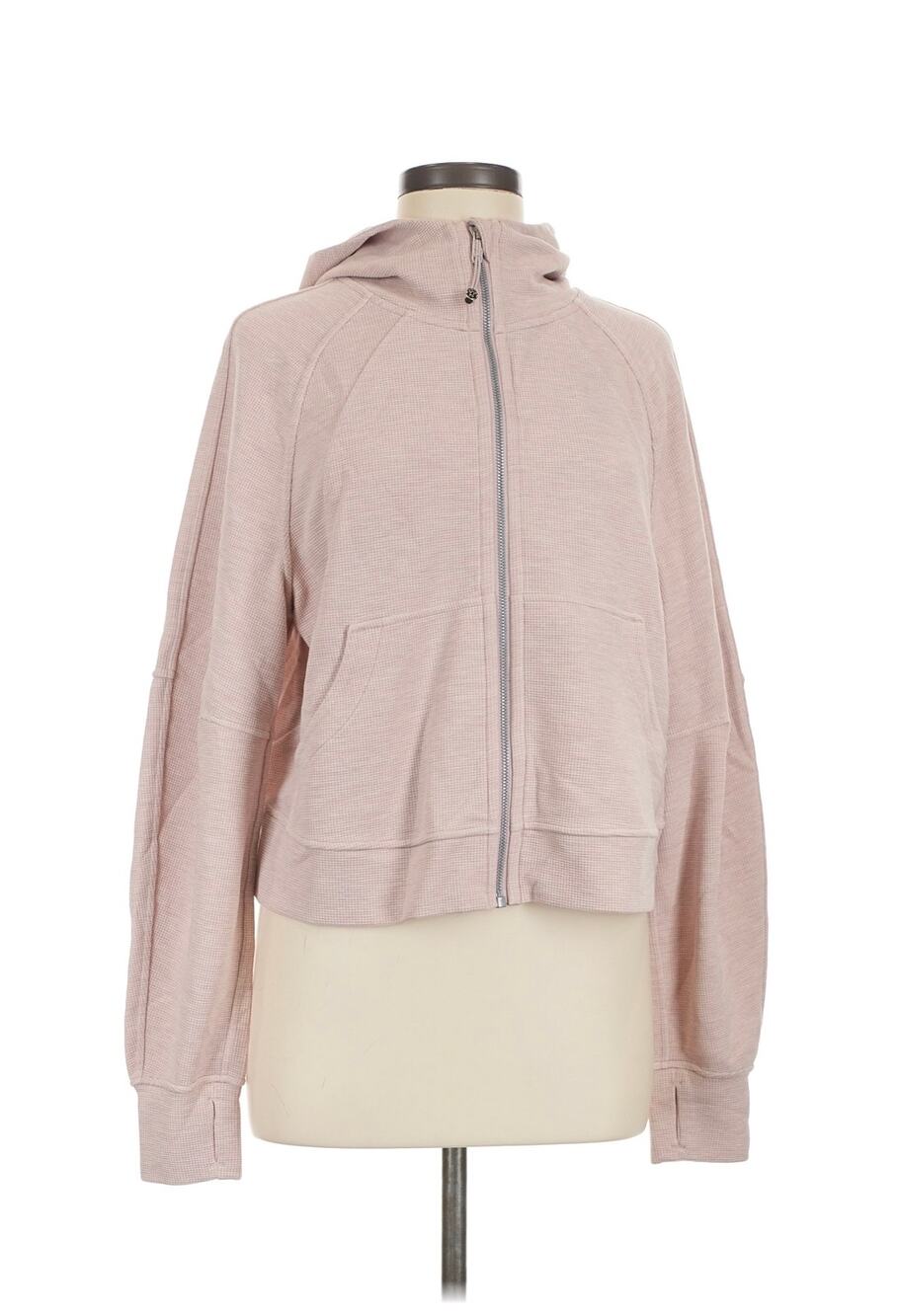 Lululemon Pink Waffle Knit Full Zip Hooded Jacket Thumbholes
